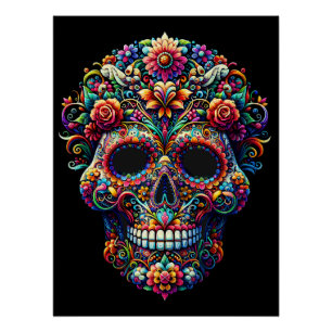 Lebendige florale Zucker-Schädel-Kunstwerke Poster