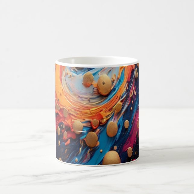 Lebendige Fluid-Acryl-Abstraktkunst-Tasse Blau und Kaffeetasse (Mittel)