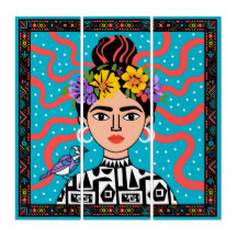 Lebendige Frida Kahlo 3-teilige Leinwand - Boho Me