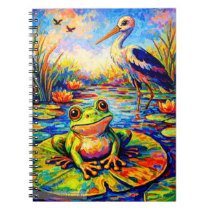 Lebendige Frosch- und Reiherlilien-Teich-Kunst Notizblock