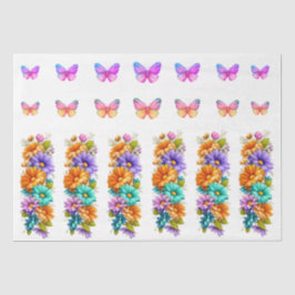 Lebendige Frühlingsblumen und Schmetterlinge Decou Seidenpapier