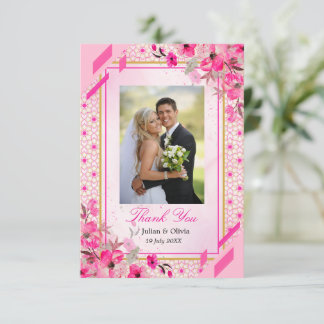 Lebendige Fuchsia-Rosa-Floral-Hochzeits-Dankeskart Dankeskarte