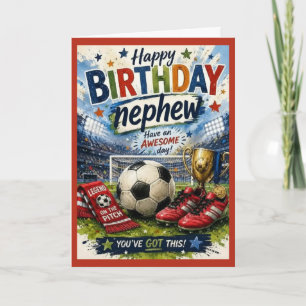 lebendige fußballthematische rote Neffe-Geburtstag Karte