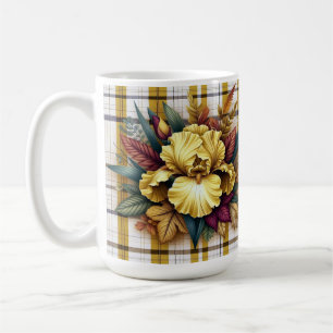 Lebendige gelbe Blume mit Herbstblättern Kaffeetasse