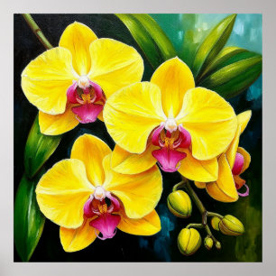 Lebendige gelbe Orchideen mit rosafarbenen Zentren Poster