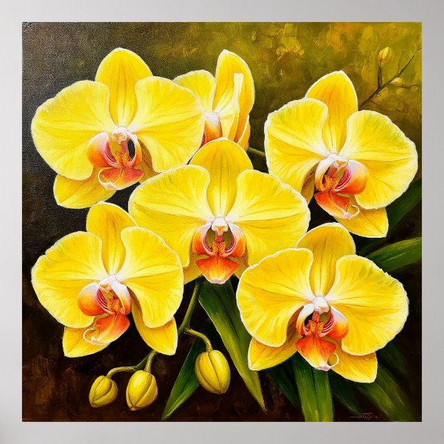Lebendige gelbe Orchideen mit rosafarbenen Zentren Poster (Vorne)