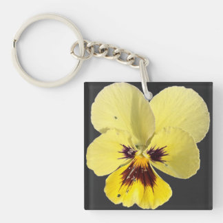 Lebendige gelbe Stiefmütterchen-Blumen-Foto-Acryl- Schlüsselanhänger