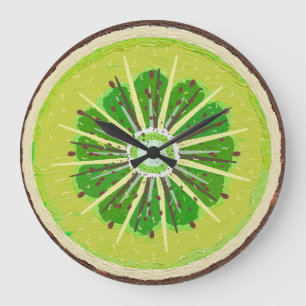 Lebendige gemalte moderne Scheibe Kiwi Frucht Große Wanduhr