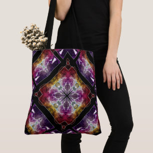 Lebendige Geometrie mit lila und goldenen Akzenten Tasche
