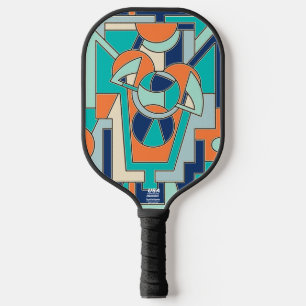 Lebendige geometrische Abstraktion in flachem Oran Pickleball Schläger