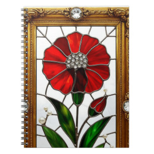 Lebendige Glasmalerei eines roten BlumenPanels Notizblock