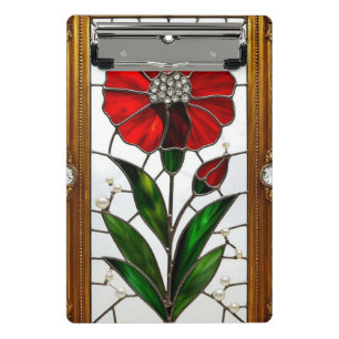 Lebendige Glasmalerei-Panel einer roten Blume Mini Klemmbrett