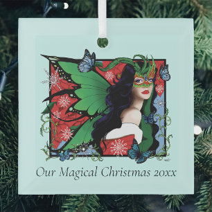 Lebendige grüne Fantasy-Maskenball-Fee Weihnachten Ornament Aus Glas
