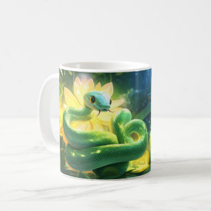 lebendige grüne Schlange in einem üppigen Dschunge Kaffeetasse