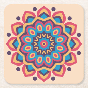 Lebendige Hexcolor Mandala Rechteckiger Pappuntersetzer