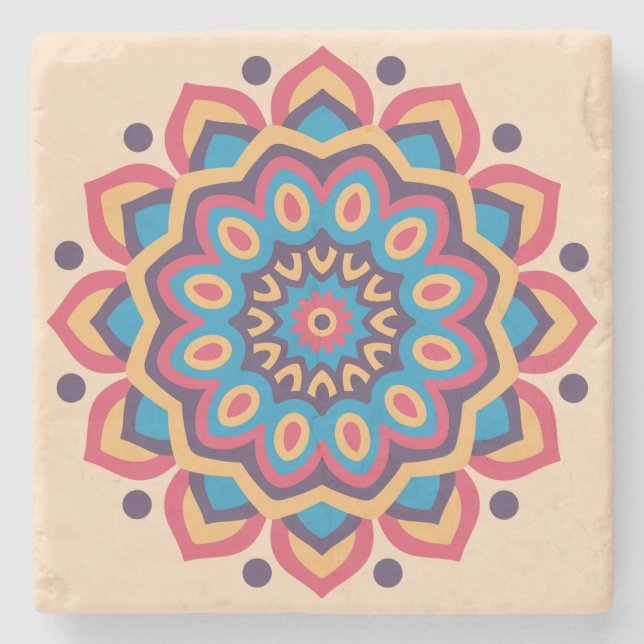Lebendige Hexcolor Mandala Steinuntersetzer (Vorderseite)
