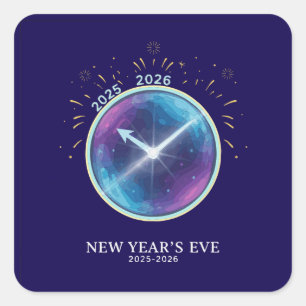 Lebendige himmlische Uhr Silvesterparty 2026 Quadratischer Aufkleber
