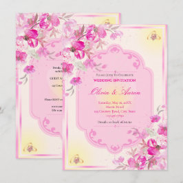 Lebendige Hochzeitseinladung in Rosa und Gold Einladung