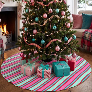 Lebendige Hot Pink Mint Aqua Rot Retro Candy Strei Polyester Weihnachtsbaumdecke