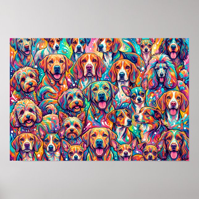 Lebendige Hund-Traumlandschaft – Psychedelischer B Poster (Vorne)