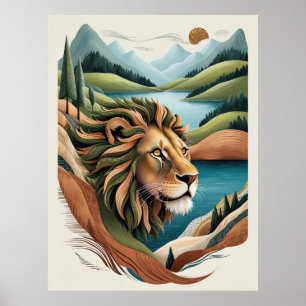 Lebendige Hybrid-Löwen-Illustration Wildlife Poster