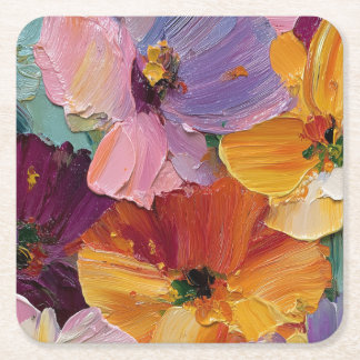 Lebendige Impasto-Blumenmalerei Quadratischer Unte Rechteckiger Pappuntersetzer