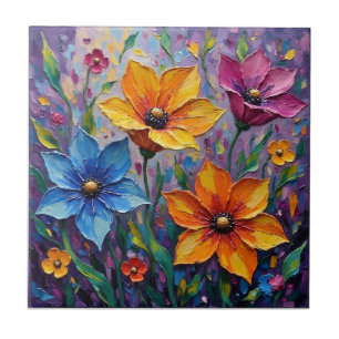 Lebendige Impasto-Wildblumen Fliese