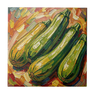 Lebendige Impasto-Zucchini-Malerei Fliese