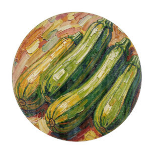 Lebendige Impasto-Zucchini-Malerei Schneidebrett