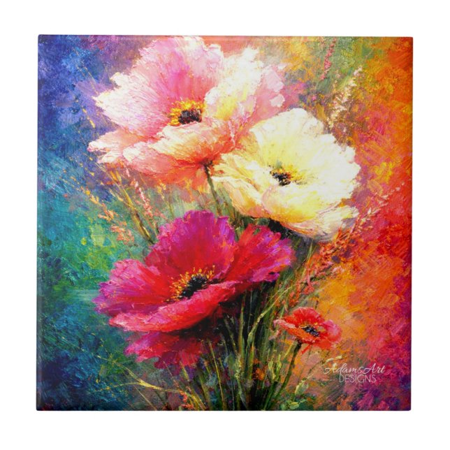 Lebendige impressionistische Mohnblumen Fliese (Vorderseite)