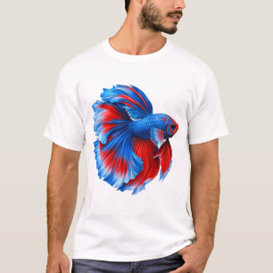 Lebendige Kampffisch-Kunst - Blauer und roter siam T-Shirt