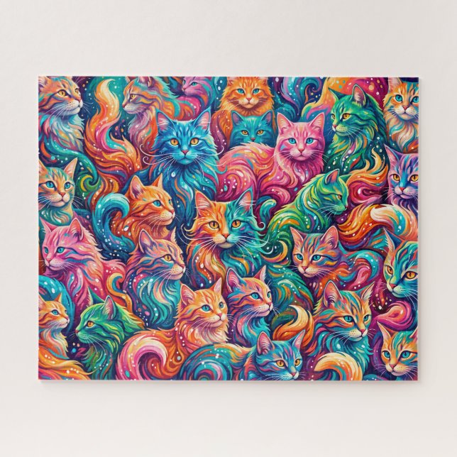 Lebendige Katzen-Traumlandschaft – Psychedelischer (Horizontal)