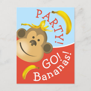 Lebendige Knallige Bunte Geh Bananen Affe Party Einladungspostkarte