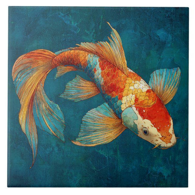Lebendige Koi-Fisch-Illustration Fliese (Vorderseite)