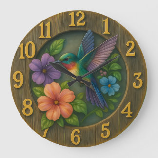 Lebendige Kolibrigarten-Uhr mit Blumendetails Große Wanduhr