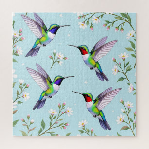 Lebendige Kolibris und weiße Kirschblüten