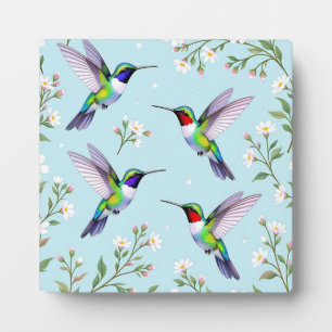 Lebendige Kolibris und weiße Kirschblüten Fotoplatte