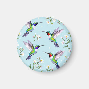 Lebendige Kolibris und weiße Kirschblüten Magnet