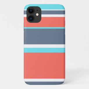 Lebendige Koralle, blaue und graue Streifen Case-Mate iPhone Hülle