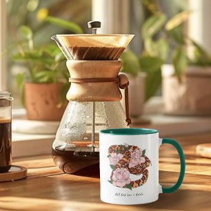 Lebendige Kornnatter Pinke Pfingstrosenblüten Grün Tasse