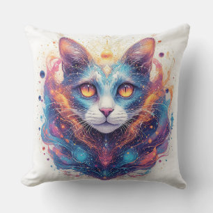 Lebendige kosmische Katze mit leuchtenden Augen Kissen