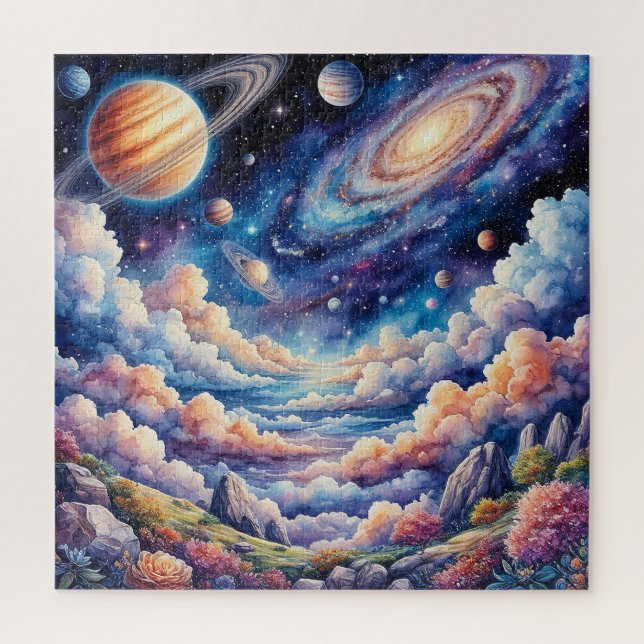 Lebendige kosmische Landschaft mit Planeten (Vertikal)