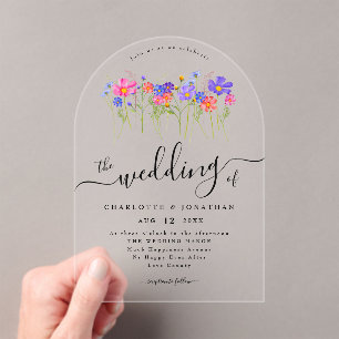 Lebendige Kräftige Bunte Boho Wildblumen Hochzeit Acryleinladungen