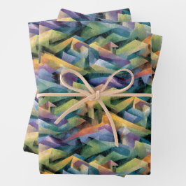 Lebendige kubistische Hügel | Geometrisches Facett Geschenkpapier Set