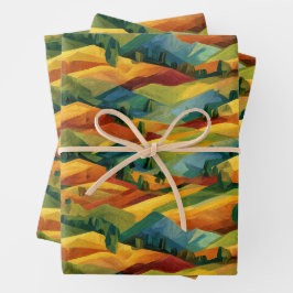 Lebendige kubistische Hügel | Malerische Herbstfar Geschenkpapier Set