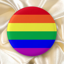 Lebendige, leuchtende Regenbogenstreifen in Farbe Button