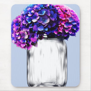 Lebendige Lila Blaue Rosa Hortensien-Blüten Mousepad