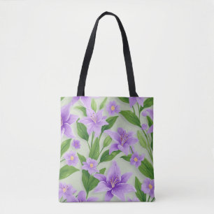 Lebendige lila Lilien mit grünen Blättern Tasche