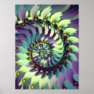 Lebendige lila und türkisfarbene Spiral-Fraktal-Ku Poster