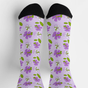 Lebendige lila und weiße Blumen Socken
